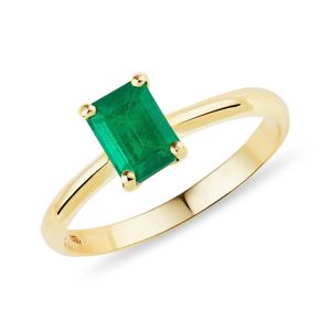 Prsten ze žlutého 14k zlata se smaragdem KLENOTA
