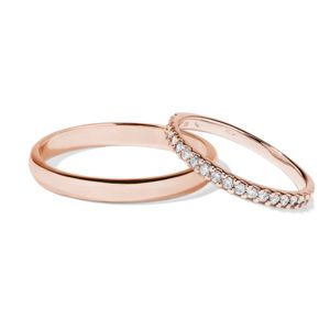 Snubní prsteny z růžového 14k zlata s brilianty KLENOTA