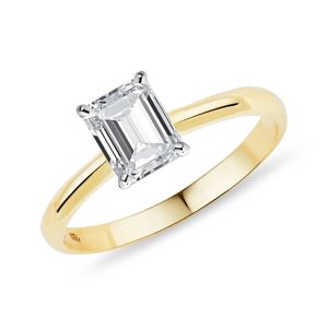 Zlatý prsten s diamantem v brusu emerald KLENOTA