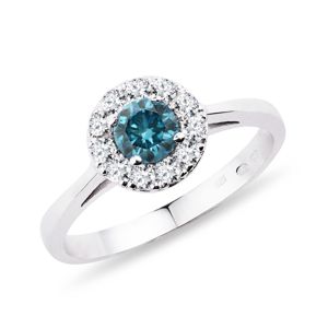 Zlatý prsten s modrými a bílými diamanty KLENOTA