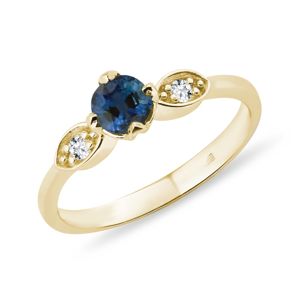 Zlatý safírový prsten s diamanty KLENOTA