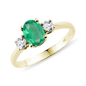 Zlatý smaragdový prsten s diamanty KLENOTA
