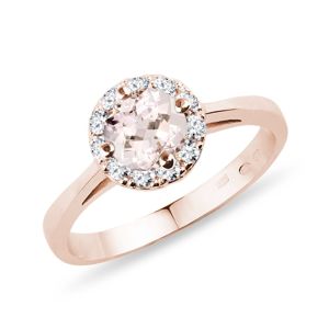Prsten z růžového zlata s morganitem a diamanty KLENOTA