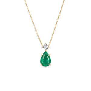 Zlatý náhrdelník se smaragdem a diamantem KLENOTA