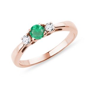 Smaragdový prsten s brilianty v růžovém zlatě KLENOTA