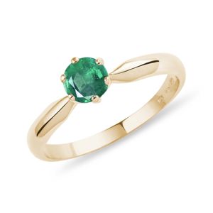 Zlatý prsten s kulatým smaragdem KLENOTA