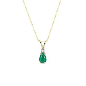 Zlatý náhrdelník se smaragdem a briliantem KLENOTA