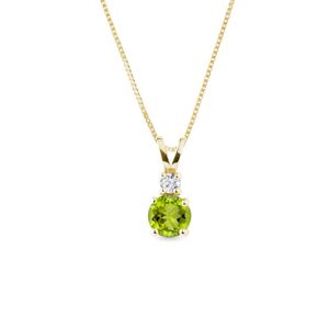 Zlatý náhrdelník s kulatým olivínem a diamantem KLENOTA