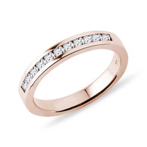 Masivní snubní prsten s diamanty v růžovém zlatě KLENOTA