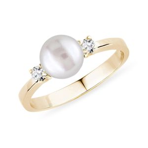Zlatý perlový prsten s diamanty KLENOTA