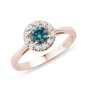 Zlatý prsten s bílými a modrým diamantem KLENOTA