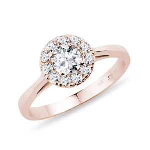Zásnubní prsten s diamanty v růžovém zlatě KLENOTA