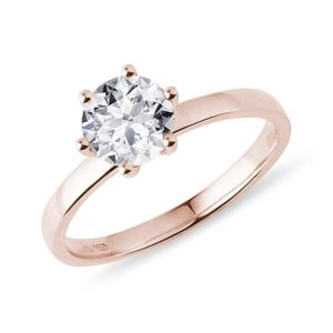 Zásnubní prsten s diamantem v růžovém zlatě KLENOTA