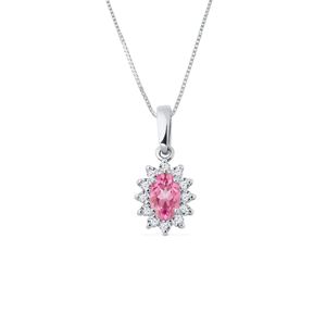Růžový safírový náhrdelník s diamanty v bílém zlatě KLENOTA
