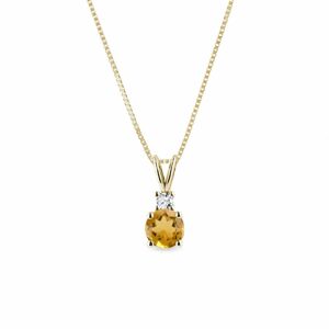 Citrínový náhrdelník ze žlutého 14k zlata s diamantem KLENOTA