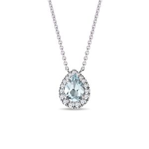 Elegantní diamantový náhrdelník s akvamarínem v bílém zlatě KLENOTA