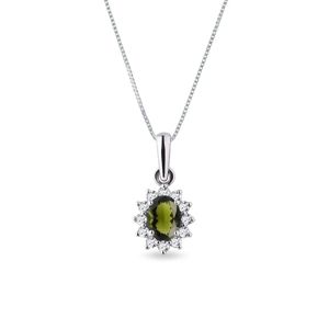 Vltavínový náhrdelník s diamanty v bílém zlatě KLENOTA