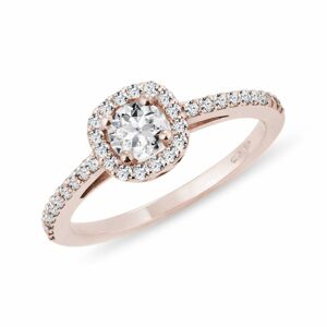 Diamantový zásnubní prsten halo v růžovém zlatě KLENOTA