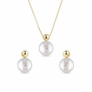 Souprava moderních perlových šperků ve žlutém zlatě KLENOTA