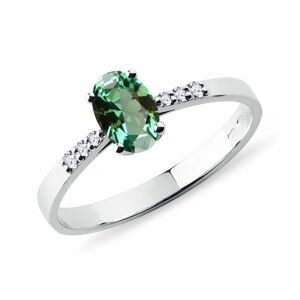 Prsten z bílého 14k zlata se zeleným turmalínem KLENOTA