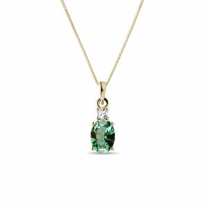 Zlatý náhrdelník se zeleným turmalínem a diamantem KLENOTA