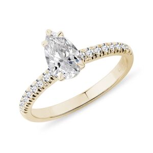 Zlatý prsten s 0,7ct diamantem kapka a brilianty KLENOTA