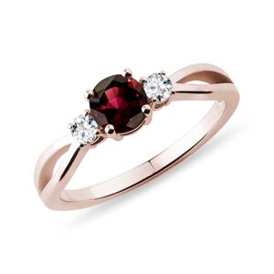 Prsten s kulatým granátem a diamanty v růžovém zlatě KLENOTA