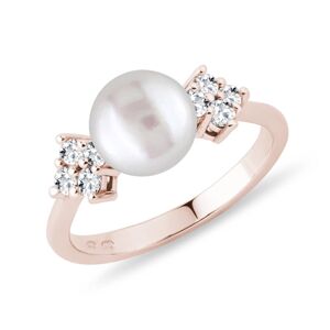 Perlový prsten s diamanty v růžovém 14k zlatě KLENOTA