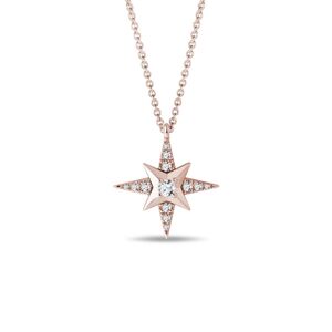 Diamantový náhrdelník Polárka v růžovém zlatě KLENOTA